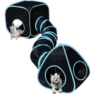 Cat Tunnels for Indoor Cats with Cube Tent Toys Combo, Pop Up Collapsible Crinkle Interactive Peek Hole, Cat Tube with Play Ball and Bell for Kitten, Puppy, Kitty, Rabbit - Set of 3