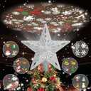 Christmas Tree Topper Lighted with 6 Projected Patterns, Christmas Star Tree Topper Built-in LED Rotating Lights, 3D Glitter Projector for Party Holiday Xmas Decorations Gifts (Silver)