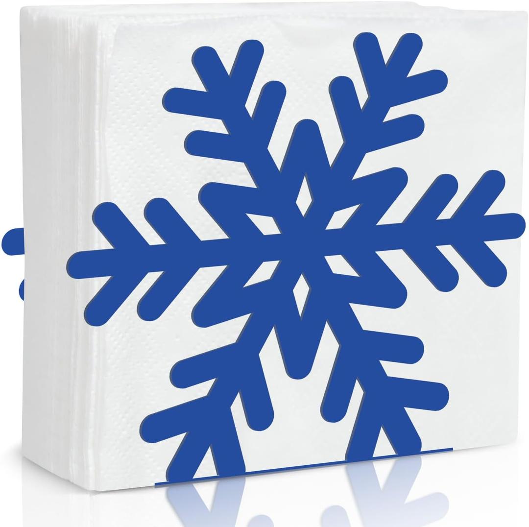 Christmas Napkin Holder for Tables Blue Snowflake Metal Cocktail Napkin Holder Rustic Snowflake Tissue Paper Dispenser for Winter Xmas Storage Farmhouse Restaurant Kitchen Party