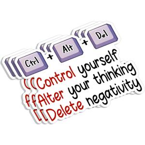 (3Pcs) Ctrl Alt Del Control Yourself Alter Your Thinking Delete Negativity Sticker Inspirational Motivational Quotes Vinyl Decals for Tumbler Laptop Water Bottles Books Phone - Size 3x2.3 Inches