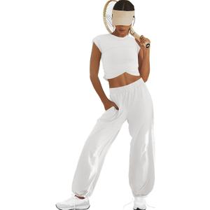 LAMISSCHE Womens Loungewear Set 2 Piece Outfits Sets Cropped Tops and Wide Leg Pants with Pockets Tracksuit (Large, White)