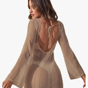 Floerns Women's Crochet Cover Up Long Sleeve Hollow Out Bikini Swimsuit Beach Cover Up Swimwear ,Large