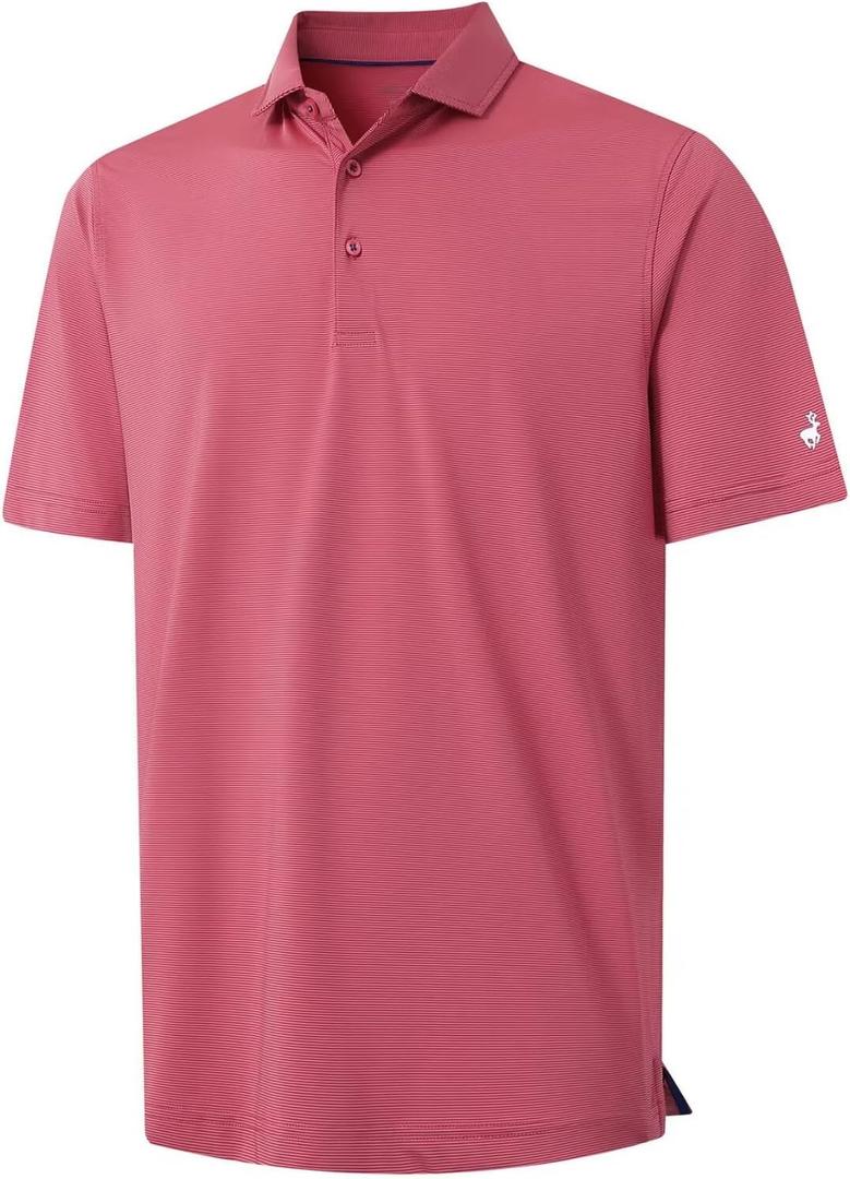 MICHEL ROUEN Golf Shirts for Men Short Sleeve Lightweight Quick Dry Pin Striped Casual Collared Polo Shirts (XL, Orange Purple Stripe)