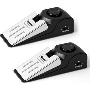 2 Pack Door Stop Alarm, Door Stopper with 120DB Security Alarm, Floor Wedge Door Stop Siren, Door Security Devices for Traveling, Apartment, Hotel and Home, Black