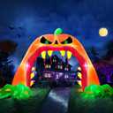 TURNMEON 13 FT Long 10 FT Tall Giant Halloween Inflatables Pumpkin Archway Halloween Blow Up Outdoor Decorations Scary Jack-O-Lantern Tear Open Mouth Build-in LED Lights Yard Lawn Party Arch