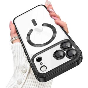 Designed for iPhone 17 Pro Case Magnetic, Compatible with Magsafe, Camera Control Button, Camera Lens Protector, Clear Soft TPU Plated Phone Case for iPhone 17 Pro, Black