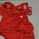 Foxiny Sexy Mini Floral Embroidery Ruched Bodycon Mesh Sheer Babydoll Lingerie Dress Set with Thong 2 Piece Outfits Women Short See Through Negligee Nighty SleepWear Underwire Red Large