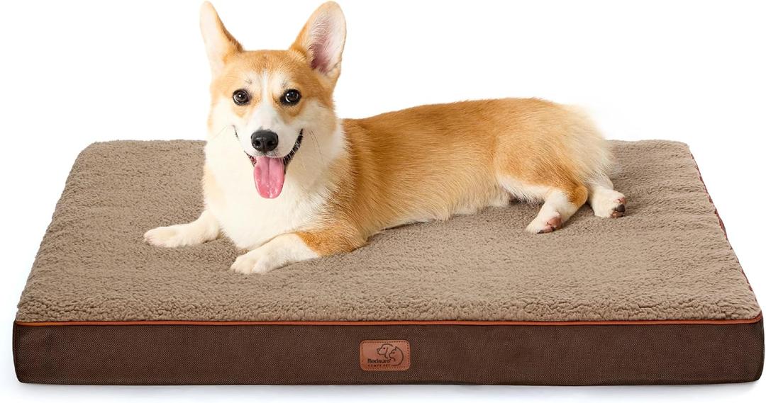 Bedsure Large Dog Bed for Crate - Orthopedic Waterproof Pet Beds with Removable Washable Cover, Egg Crate Foam Crate Mat, Suitable for Pet Up to 50 lbs (Brown)