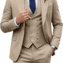 Mens Suit 3 Piece Double Breasted Suit Men Slim Fit Formal Tuxedo Suit Set Groomsmen Wedding Prom Suits (Champagne) 3X-Large