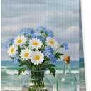 Coastal Beach Daisy Kitchen Towel, Summer Coastal Floral Dish Tea Towel for Kitchen, Daisy Inspirational Decorative Hand Towel for Bathroom, 16x24 Inches