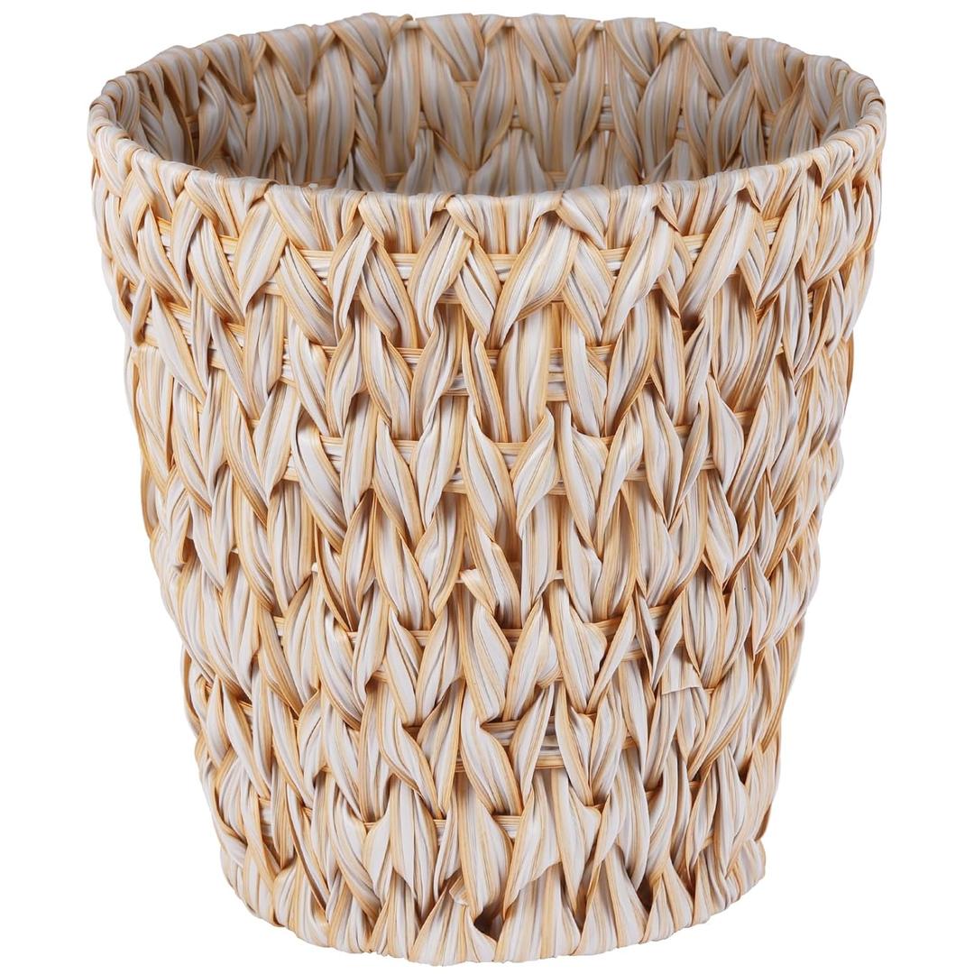 Boho Wicker Trash Can with Lid,Waterproof Bathroom Trash Can Hand Woven Wicker Waste Baskets for Kitchen Office Bedroom (3Gallons, Polypropylene)