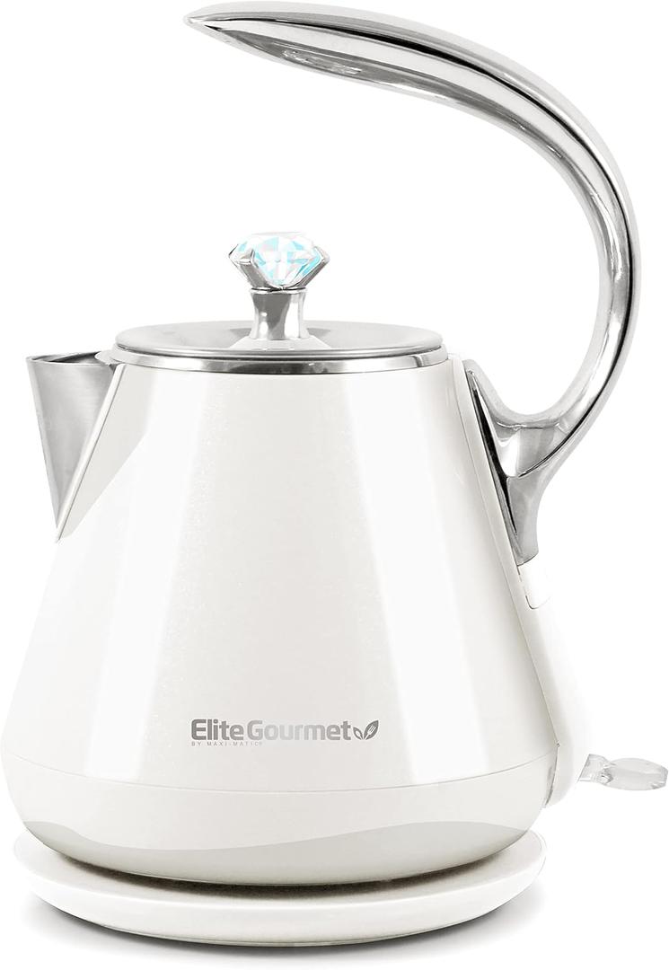 Elite Gourmet EKT-1203W 1350W Double Wall Insulated Cool Touch Electric Water Tea Kettle, BPA Free Stainless Steel Interior and Auto Shut-Off (1.4 Quarts)
