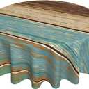 Wooden Rustic Tablecloth Round Farmhouse Turquoise Table Cloths Washable Rustic Table Cover for Decoration Kitchen Dining Room 60x90 Inch (Black1)