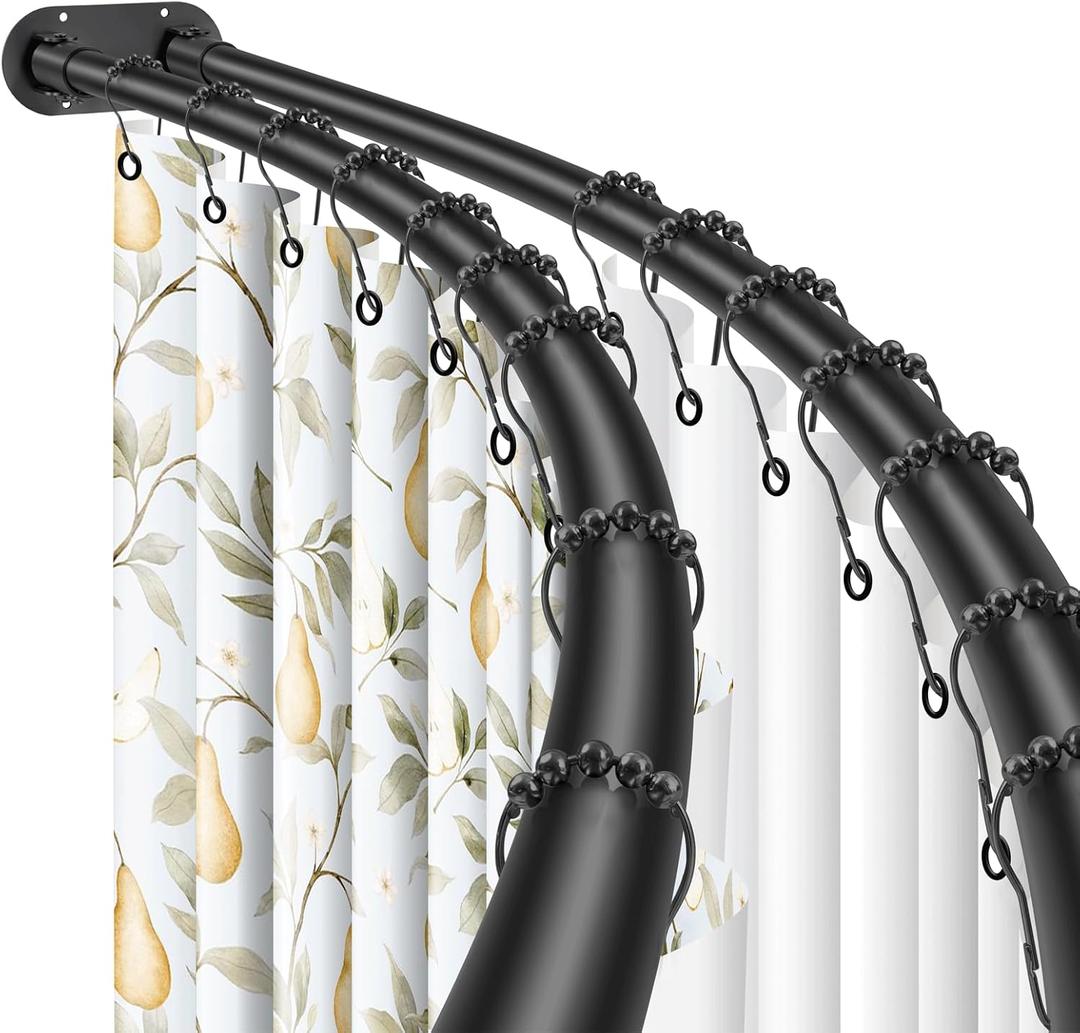 Double Curved Shower Curtain Rod 42 to 72 Inches Elegant Double Shower Curtain Rod Adjustable Wall Mounted Double Shower Curtain Pole for Bathroom (Black, 42 to 72")