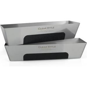 14-Inch Stainless Steel Mud Pan 2-Pack by ClearStyle | Heavy-Duty Drywall Taping Pan with TPU Anti-Slip Grip, Rust-Resistant, Easy-Clean for Joint Compound & Plaster