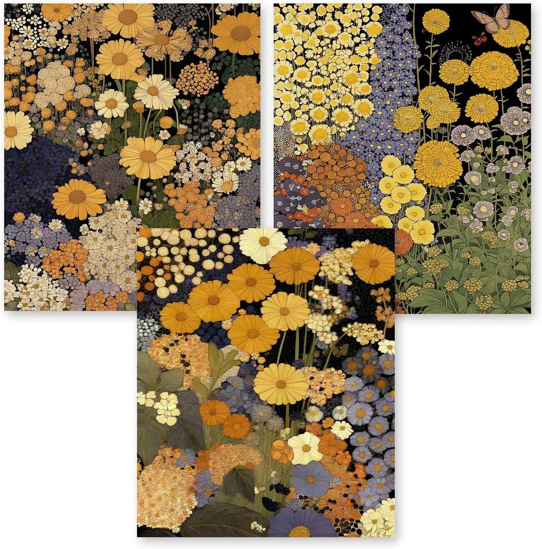 RLTXBUK 3 Pack Vintage Floral Diamond Art Kits, Cottagecore Wildflower Botanical Gem Diamond Painting Art Kits for Adults Beginners, Cottagecore Room Decor 9.8x11.8 Inch