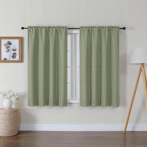 Lecloud Bessie Light Green Curtains 45 Inch Length 2 Panels, Light Filtering Curtains for Bedroom, Faux Linen Textured Window Drapes Rod Pocket, Window Treatments for Small Windows, Each 30 W x 45 L