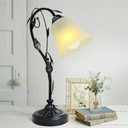 Touch Table Lamps, Flower Vintage Nightstand Lamp, Rustic Reading Bedside Light, Dimmable Farmhouse Stained Glass Lamp with USB for Bedroom Living Room, E26