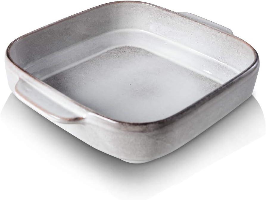 KOOV Ceramic Bakeware, 8x8 Baking Dish, Square Baking Pan, Ceramic Baking Dish, Brownie Pans for Cake Dinner, Kitchen, Reactive Glaze (Variable Grey)