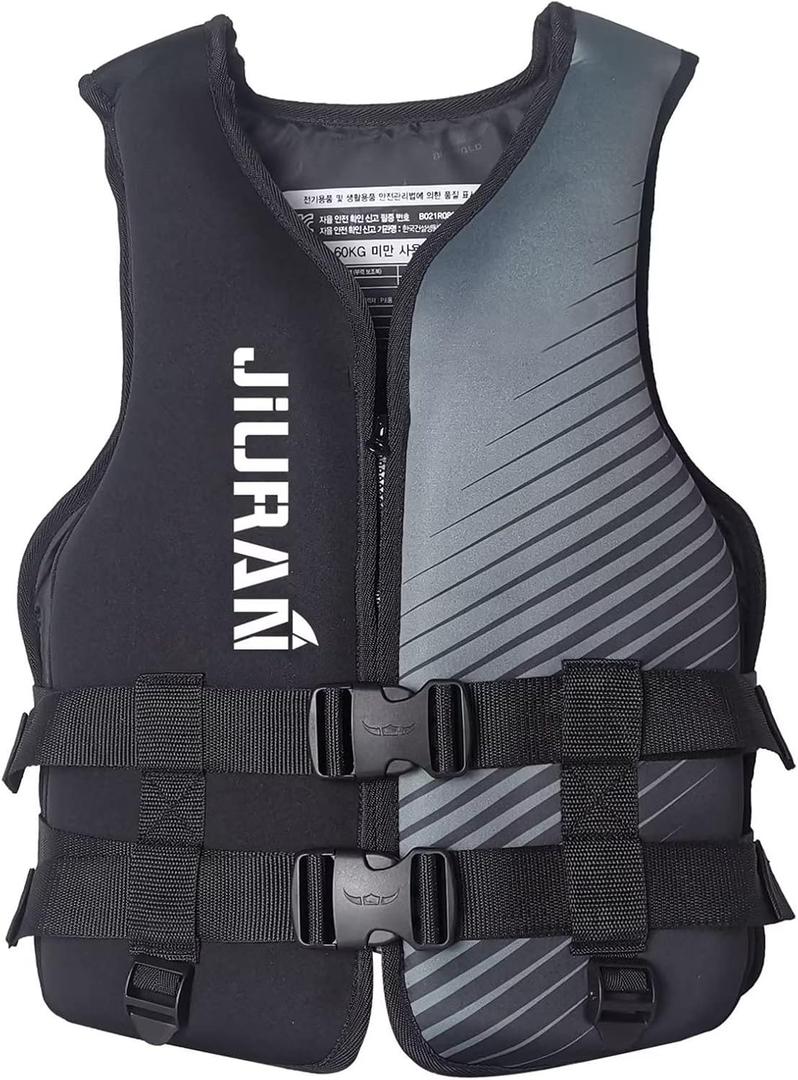 huraty Unisex Swim Vest, Adjustable Straps Swimming Vest, Youth Neoprene Vest for Outdoor Water Sports, Black, M