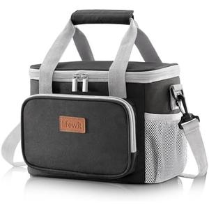 Lifewit Medium Lunch Bag Insulated Lunch Box Soft Cooler Cooling Tote for Adult Men Women, Gray and Black 12-Can (9L)