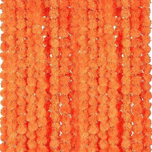 Giegxin 15 Pack Marigold Garland for Decoration 5 ft Long Strands Faux Artificial Marigold Flowers for Dia De Los Muertos Diwali Indian Wedding Party Decorations(Orange Red)
