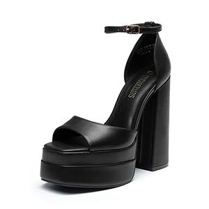 DREAM PAIRS High Heels Chunky Block Platform Heels for Women Ankle Strap Sexy Open Square Toe Heels Dressy Pumps Sandals, Size 9.5,Black, SDHS2324W
