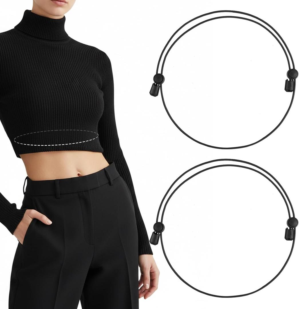 Sibba 2Pcs Crop Tuck Band, Adjustable Crop Top Band Elastic Stretch Waist Belt, Shirts Tucking Bands Sweater Cropping Belt for Girl Change Style of Clothes, Black