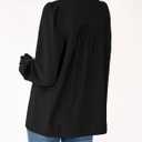 PRETTYGARDEN Fall Lantern Long Sleeve Shirts for Women 2026 Trendy Button Vneck Pullover Henley Tops Dressy Work Blouses (Black, M)