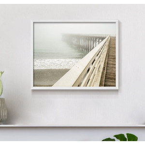 Kate and Laurel Sylvie Wooden Pier On The Beach Framed Canvas by Amy Peterson Gray, Coastal Calming Wall Decor for Your Living Room, Bedroom, Or Bathroom 8 x 10in