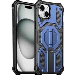 for iPhone 15 Magnetic Case with Screen Protectors, Blue | Compatible with MagSafe, Concealed Kickstand, 2 Pack Screen Protectors, Military Grade, Double Layer, Shockproof Protection