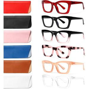 6 Pack Reading Glasses for Women Blue Light Blocking Computer Square Readers with Spring Hinge (Mix Color-5, 2.0, x)