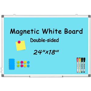 WALGLASS Magnetic Whiteboard 24"x18" Dry Erase White Board for Walls with Pen Tray, Aluminium Frame and Dry-Wipe Writing Surface for Kids' Drawing, Home, and Office (Blue)