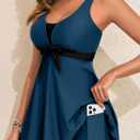 Aleumdr Women Printed Two Piece Tankini Swimsuits Tummy Control Swim Dress High Waisted Boyshort with Pockets (Blue, L)