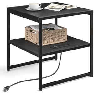 Tatub 20" End Table with Charging Station, Industrial Square Side Table with USB Ports & Outlets, Versatile 2-Tier Small Nightstand for Bedroom Living Room, Black Pack of 2