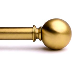 Golde Curtain Rods for Windows 18 to 144 inches,1 Inch Modern Metal Drapery Rods,Adjustable Heavy Duty Curtain Pole with Round Finials(18"-144"Soft Gold)