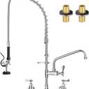 Commercial Sink Faucet,TOLSUNY Commercial Kitchen Faucet Wall Mount with Pre Rinse Sprayer,Wall Mounted Kitchen Sink Faucet for Industrial and Restaurant Sinks. (Classic, 36)