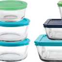 Anchor Hocking 16 Piece Glass Storage Containers with Lids (8 Glass Food Storage Containers & 8 Mixed Blue SnugFit Lids)