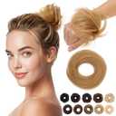 MY-LADY Messy Bun Hair Pieces Human Hair for Women Real Hairpiece Straight Scrunchies Tousled Updo Donut Chignon Ponytail Extension Dark Blonde