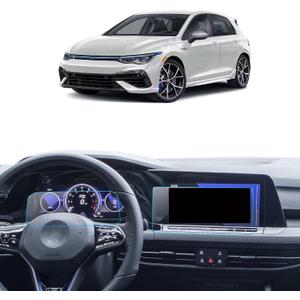 LANTU 2PCS Car Screen Protector for Volkswagen Golf GTI/R (MK8) 2022-2024 Accessories Navigation& Dashboard Touchscreen Protector Film Tempered Glass 8''