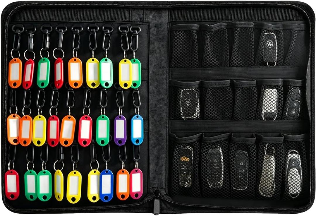 Sdstone Portable Zippered Key Case,Fireproof and Waterproof Key Organizer with 42 Key Hooks and Tags, Portable Key Binder,Key Storage for Real Estate Sales,Hotel Executives, Car Service