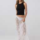 Sheer Mesh Lace Maxi Skirt Women (White)