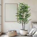 7.22ft Ficus Artificial Trees, Lifelike Faux Tree, Green Lush Fake Ficus Tree Artificial Plants for Office Home Living Room Indoor Outdoor Modern Decor, Perfect Housewarming Gift