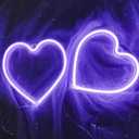 2Pcs Purple Heart Led Neon Night Light Glow Sign Decorative Valentines Day Decorative Love Lamp for Girl Boy Room Wall Decor, Battery Powered Neon Heart Gifts for Wives, 7.8x8.2in