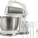Hamilton Beach Classic Stand and Hand Mixer, 4 Quarts, 6 Speeds with QuickBurst, Bowl Rest, 290 Watts Peak Power, White (64655)