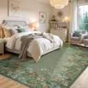 Wonnitar Washable 8x10 Living Room Area Rug, Large Green Floral Rugs for Bedroom, Non-Slip Soft Botanical Area Rug Throw Carpet for Dining Guest Room Playroom (Green,8'x10')