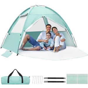 Beach Tent for 3-4 Person, Large Easy Setup Beach Shade Canopy with UPF 50 UV Protection, Portable Shade Tent with 3 Ventilating Mesh Windows for Outdoor, Picnics, Fishing