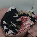 Dobuyly Black Queen Comforter, Pink Floral Printed on Black Comforter, Soft Microfiber Botanical Flower Comforter for All Season