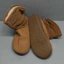 LongBay Women's Warm Chenille Knit Bootie Slippers Memory Foam Comfy Suede Fluffy Faux Fur Boots House Shoes (Large / 9-10, Camel)