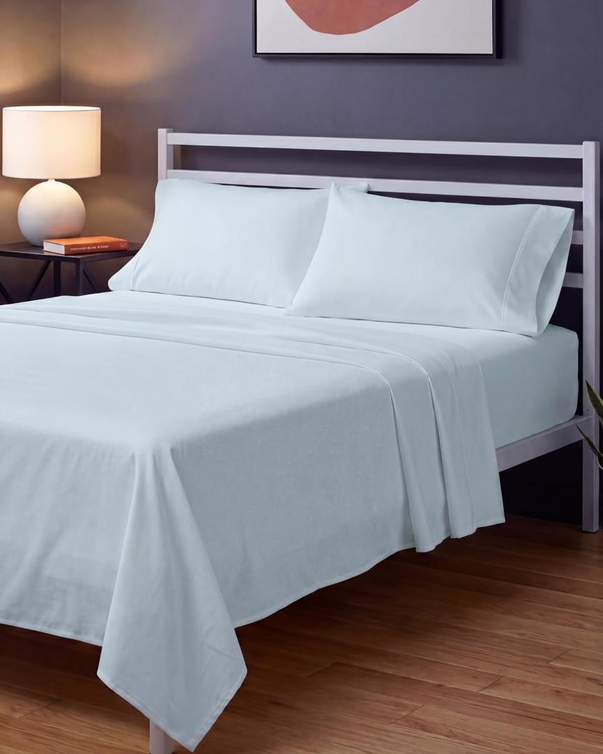 Sleepy Town Queen Size Bed Sheets - 4 Piece - Queen Sheet Set - Extra Soft, Comfy & Cooling - Easy Care - Shrinkage, Wrinkle & Fade Resistant - Brushed Microfiber - Deep Pocket Bed Sheets (Ice Blue)